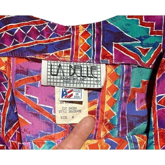 Vintage 90s La Belle Aztec Print Midi Dress Purple Magenta Boho Sz M Boho Indie - Picture 5 of 8